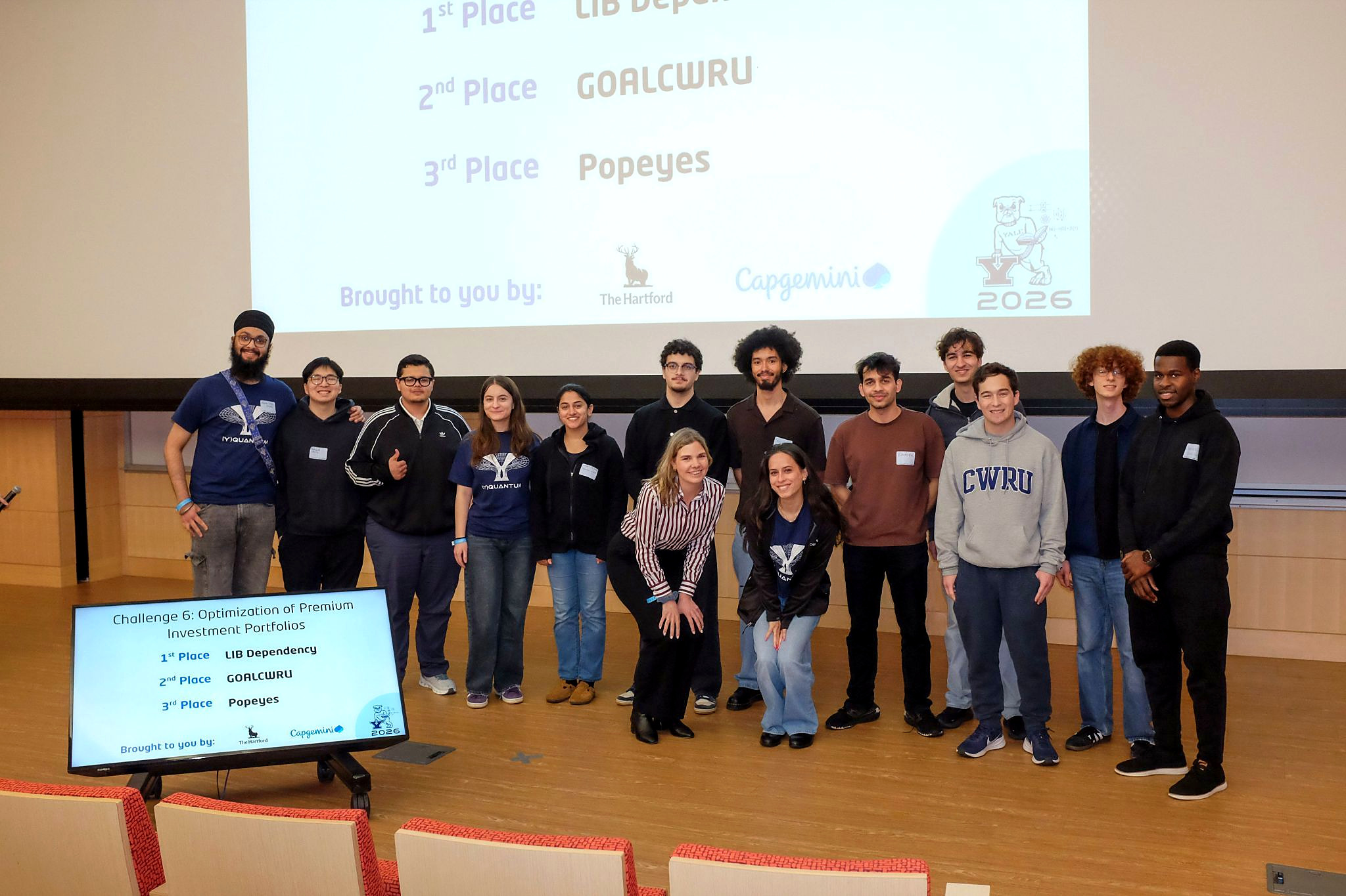 YQuantum participants and organizers at the Investment Portfolio Challenge awards, with Popeyes listed in third place