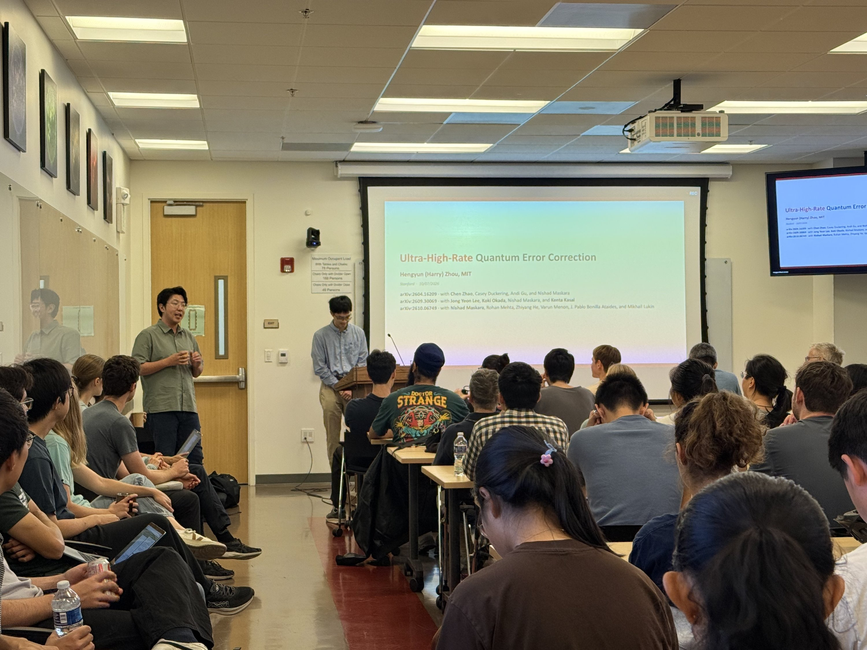 Speaker and audience at the Q-FARM seminar on ultra-high-rate quantum error correction