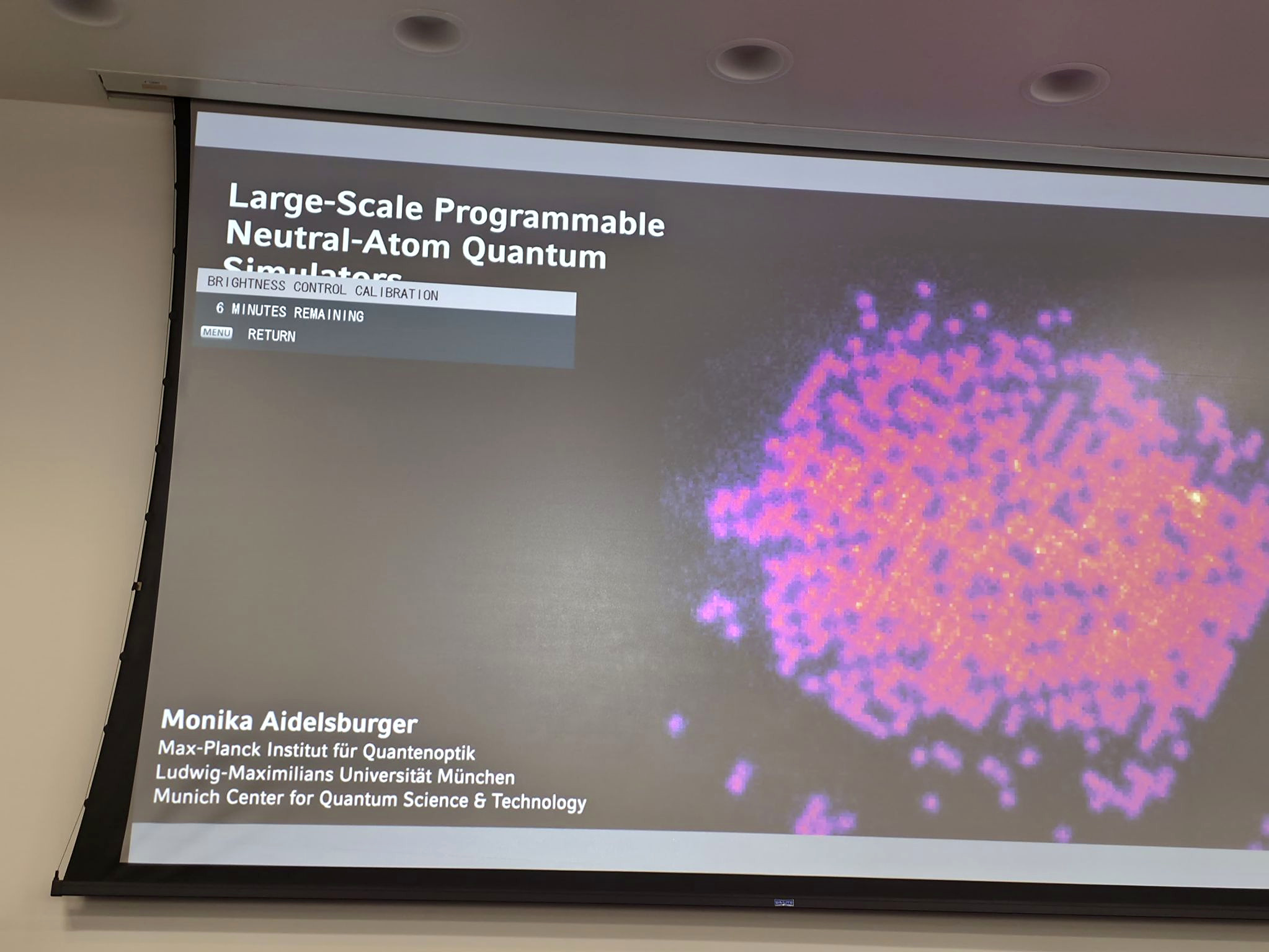 Opening slide of Monika Aidelsburger's talk on large-scale programmable neutral-atom quantum simulators