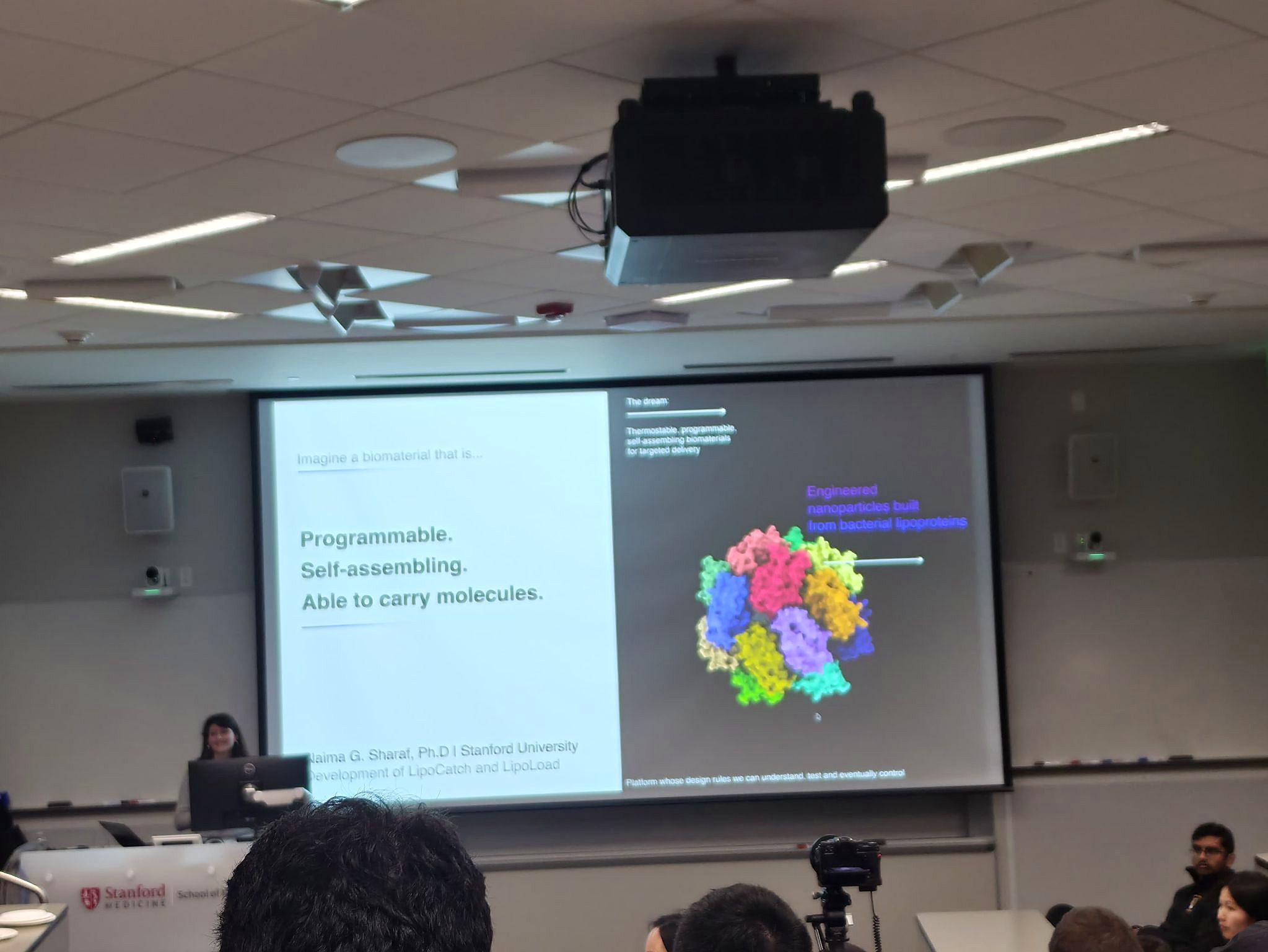 Naima Sharaf presenting engineered nanoparticles built from bacterial lipoproteins