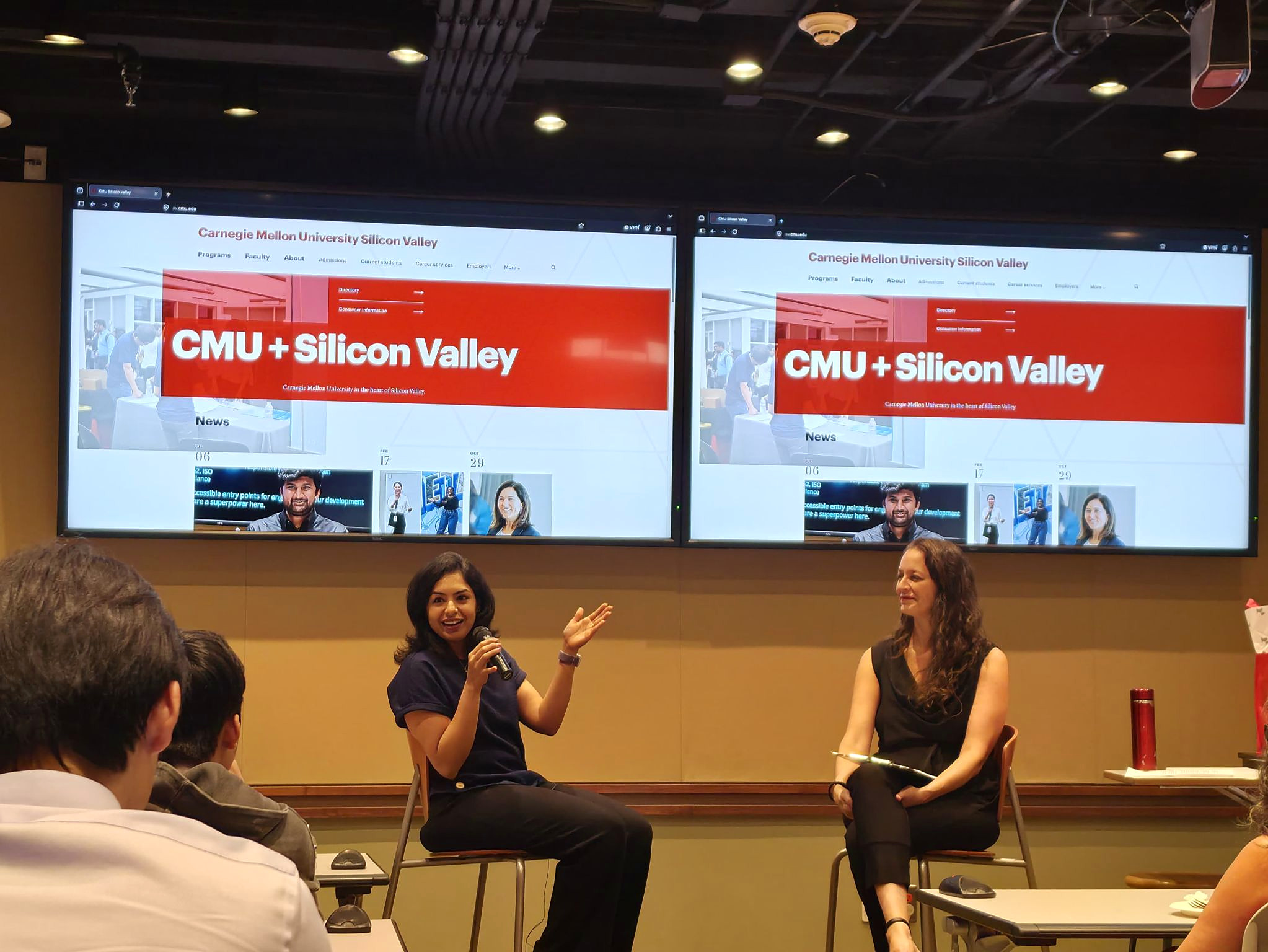 Arushi Grover speaking with students during an INI alumni talk at CMU Silicon Valley